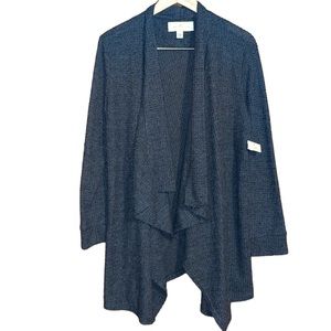 •FRENCH LAUNDRY•NWT GRAY WAFFLE KNIT OPEN FRONT WATERFALL CARDIGAN SIZE LARGE